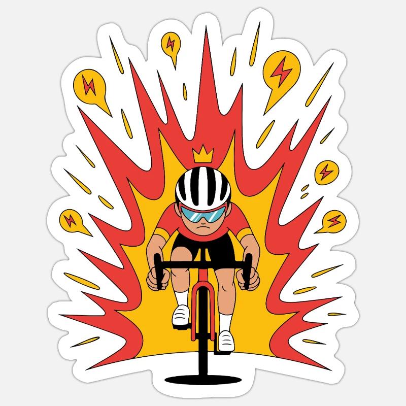 Angriffsmodus Radfahrer Krone Karikatur Sticker Größe S (10 x 10 cm)