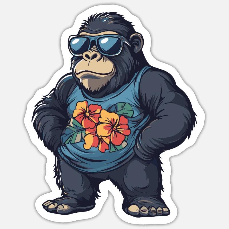 Gorilla Comic Vacation - Sticker taille S (10 x 10 cm) - blanc mat