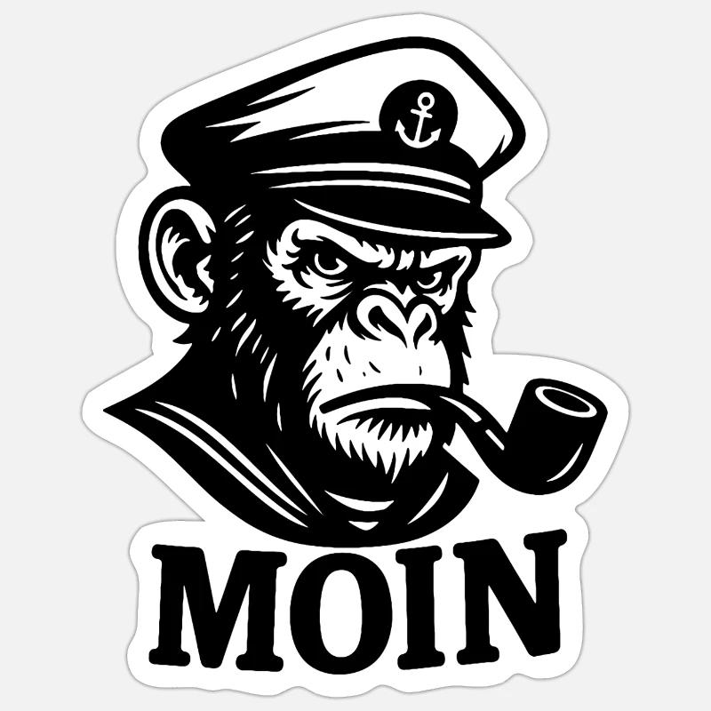 KapitänAffe mit Pfeife MOIN Design - Sticker Größe S (10 x 10 cm) - Mattweiß