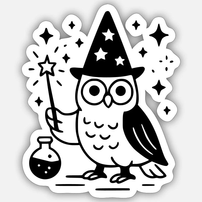 Der Eulenzauberer - Sticker Größe S (10 x 10 cm) - Mattweiß