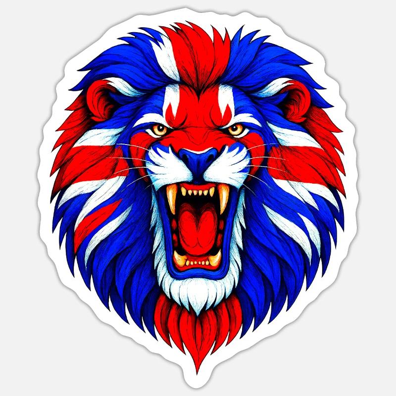 Lebendiger Löwenkopf mit Union Jack Mähne - Sticker Größe S (10 x 10 cm) - Mattweiß