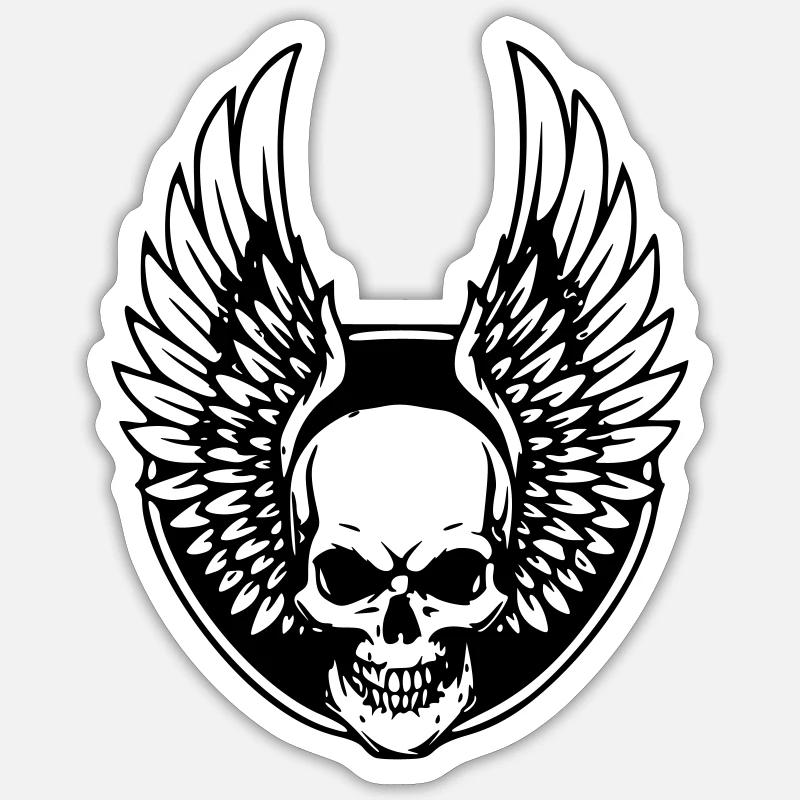 Todeskralle mit Engelsflügeln - Sticker Größe S (10 x 10 cm) - Mattweiß