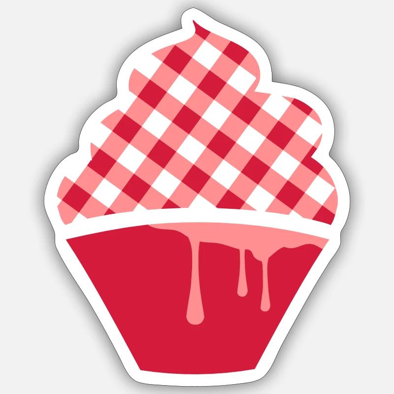 Stylized cupcake with check topping Sticker size S (10 x 10 cm)