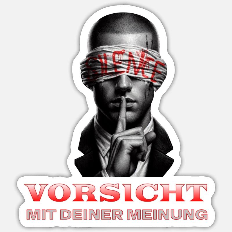 Vorsicht, Subtile Botschaft mit Augenbinde - Sticker Größe S (10 x 10 cm) - Mattweiß