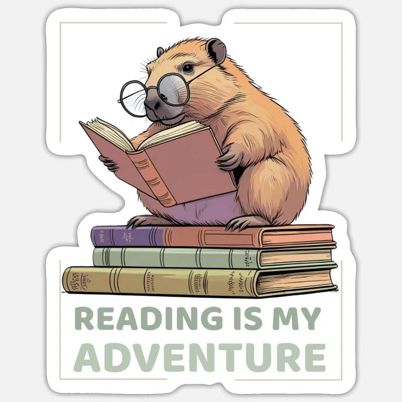 Capybara while reading -Reading adventure Sticker size S (10 x 10 cm)