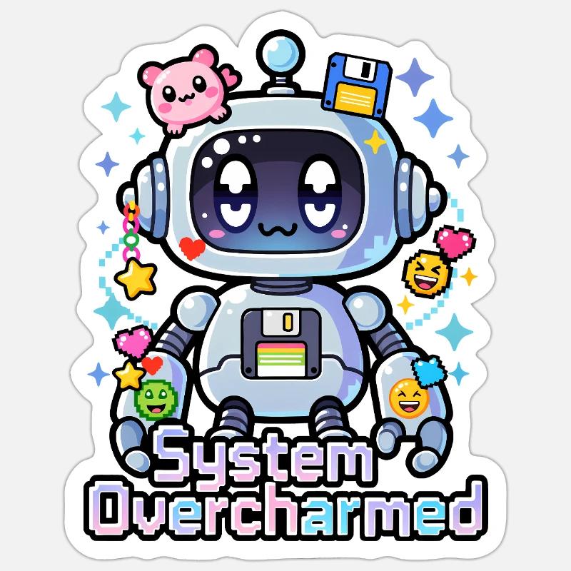🤖 - Système surcharmé – Robot avec des breloques numériques Sticker taille S (10 x 10 cm)