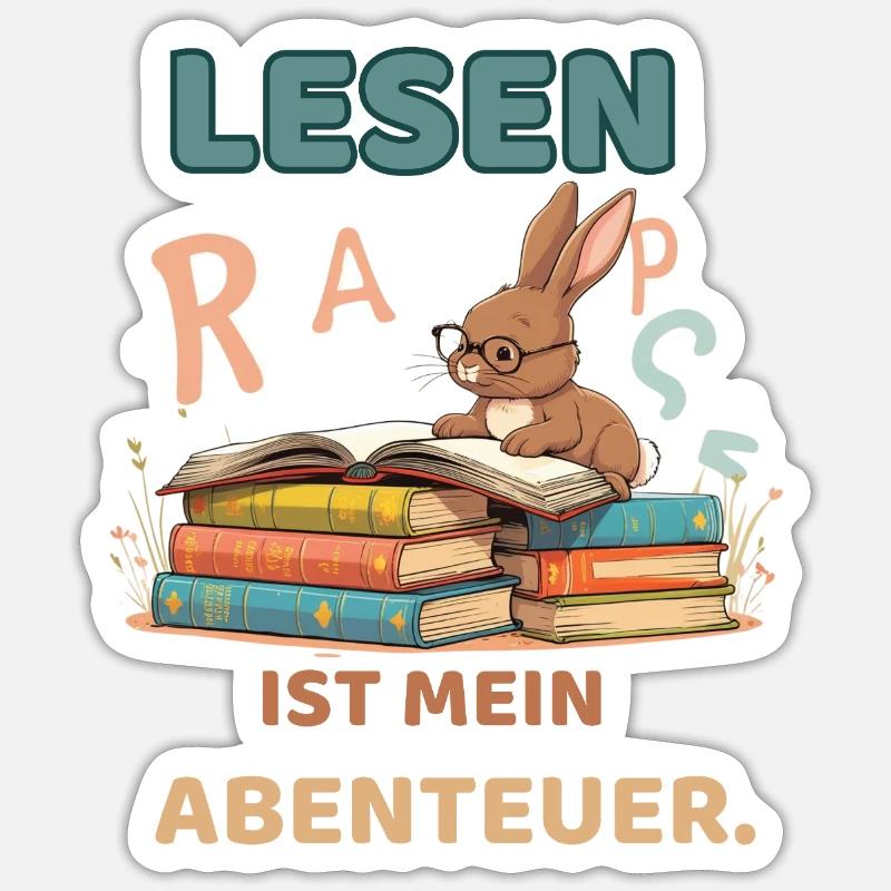 Aventure de lecture avec des lapins - Sticker taille S (10 x 10 cm) - blanc mat