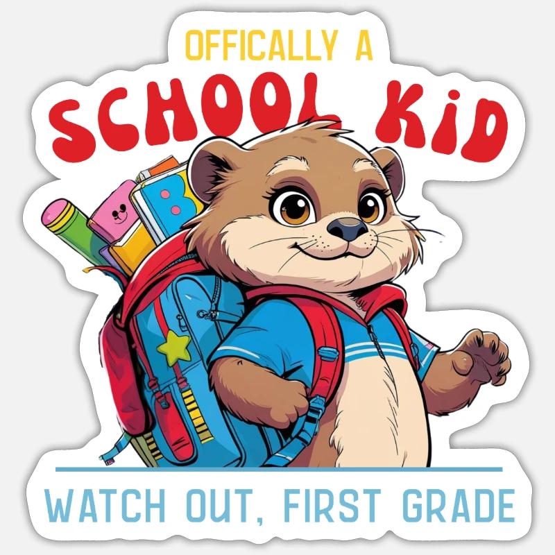 Funny schoolchild with backpack design - Sticker size S (10 x 10 cm) - white matte