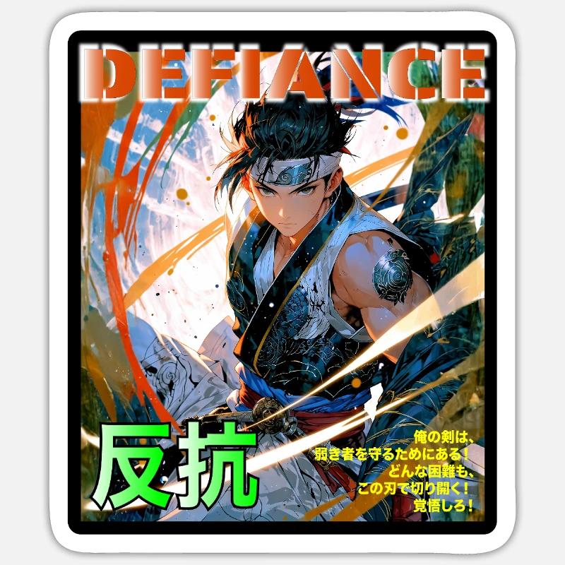 Kampfgeist Samurai Illustration - Sticker Größe S (10 x 10 cm) - Mattweiß