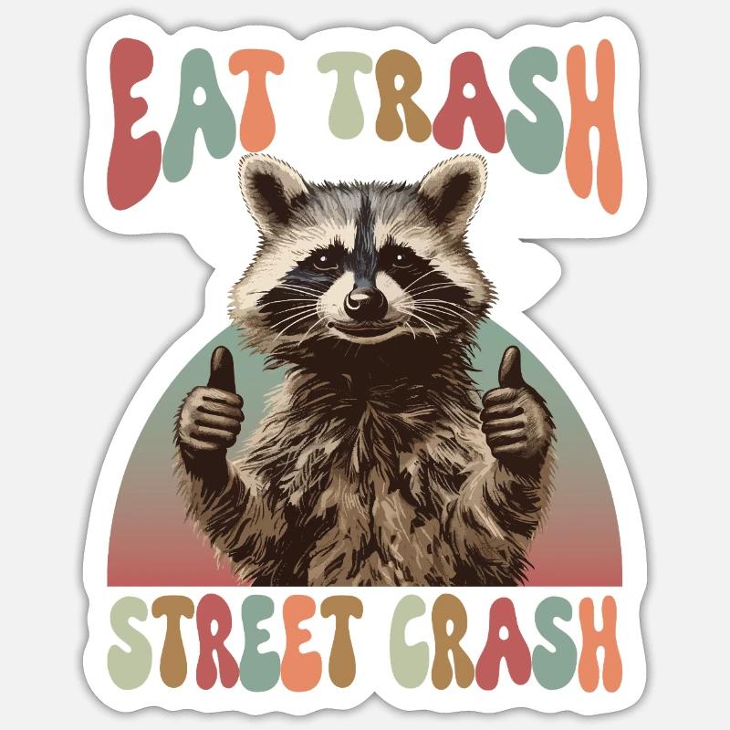 Mème de raton laveur mangeant des déchets dans la rue Sticker taille S (10 x 10 cm)