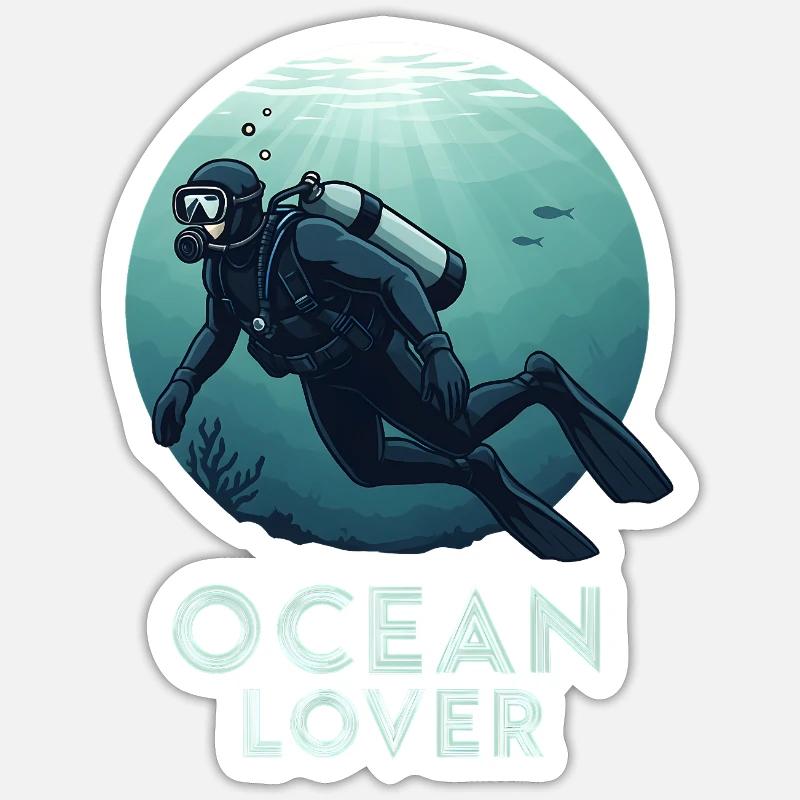 Ocean Lover Taucher - Sticker Größe S (10 x 10 cm) - Mattweiß