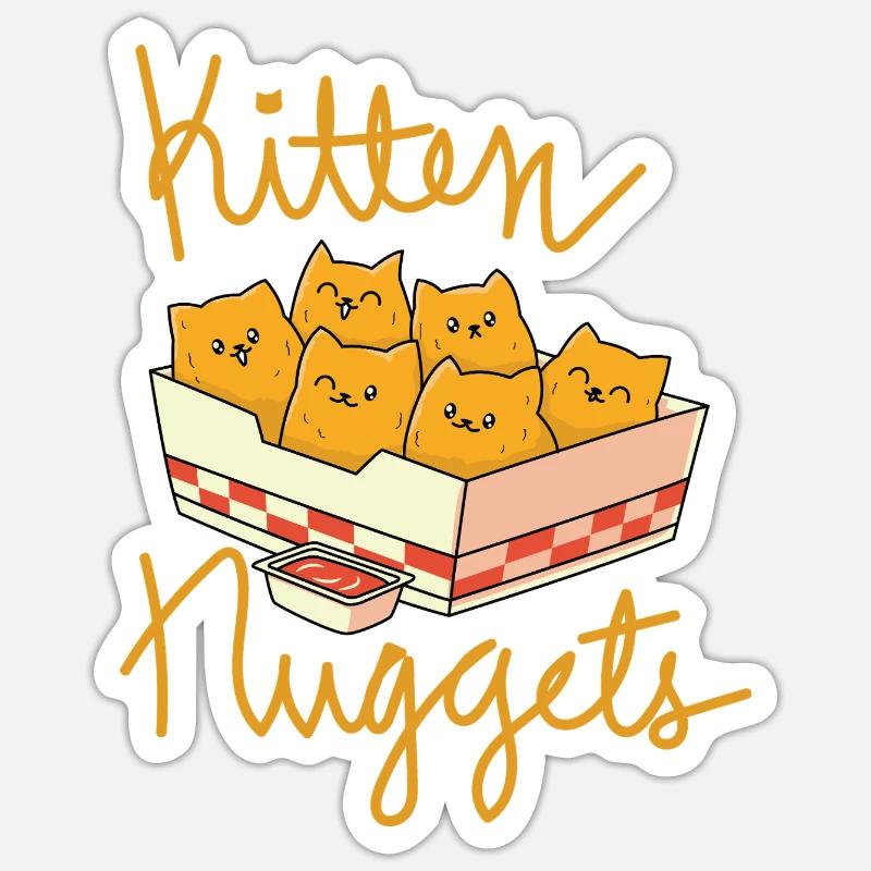 Chaton Nuggets Drôle de Chat - Sticker taille S (10 x 10 cm) - blanc mat