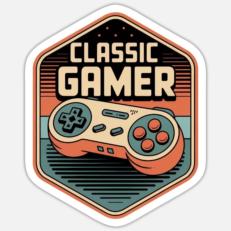 Classic Gamer Retro Controller Badge - Sticker size S (10 x 10 cm) - white matte