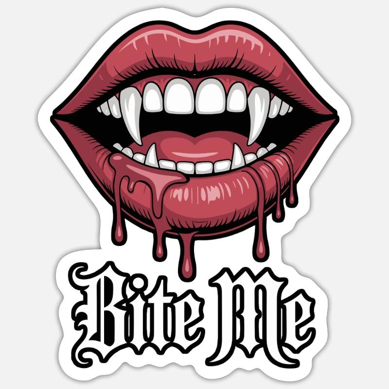 Vampiric lips with greed and bite - Sticker size S (10 x 10 cm) - white matte