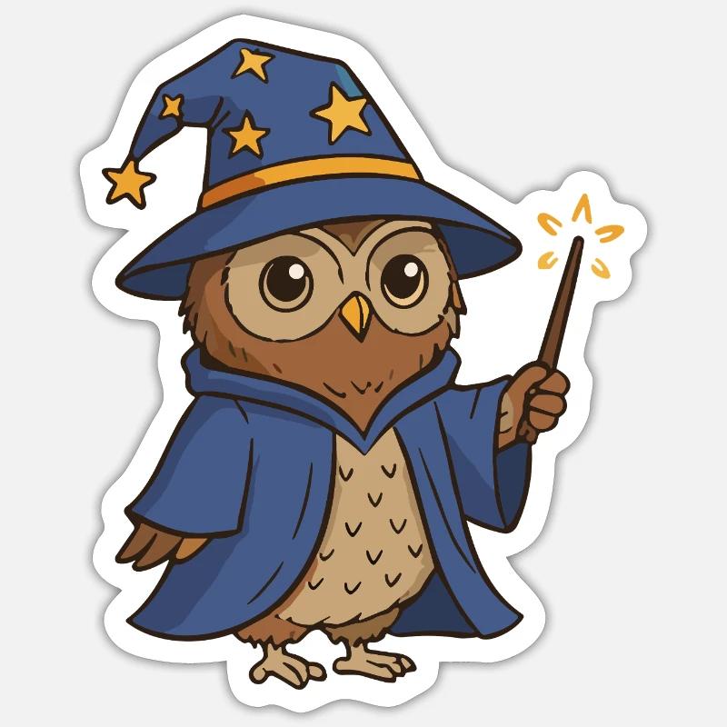 Illustration de magicien hibou magique - Sticker taille S (10 x 10 cm) - blanc mat