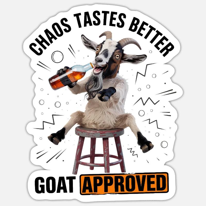 Goat On Stool Drinking Beer Sticker size S (10 x 10 cm)