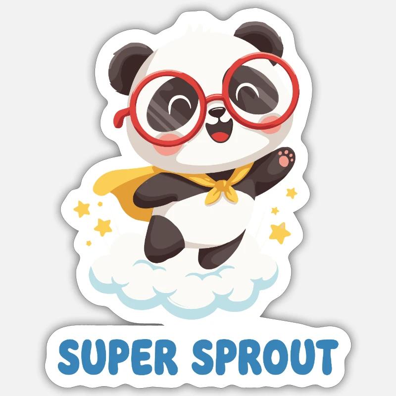 Mignon Super Sprout Panda avec capuchon Sticker taille S (10 x 10 cm)