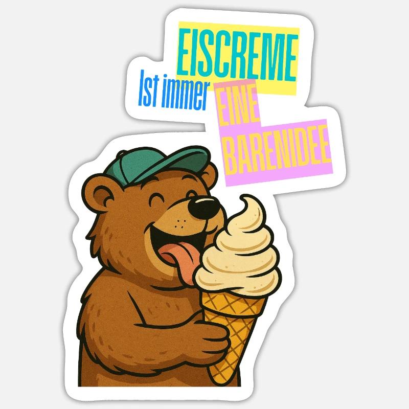 Bande dessinée de crème glacée Bear - Sticker taille S (10 x 10 cm) - blanc mat