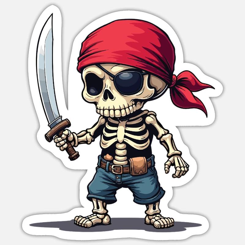 Squelette de pirate avec épée - Sticker taille S (10 x 10 cm) - blanc mat