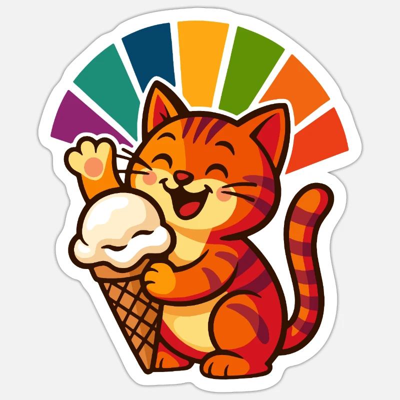 Rainbow Cat Sundae Joy - Sticker size S (10 x 10 cm) - white matte