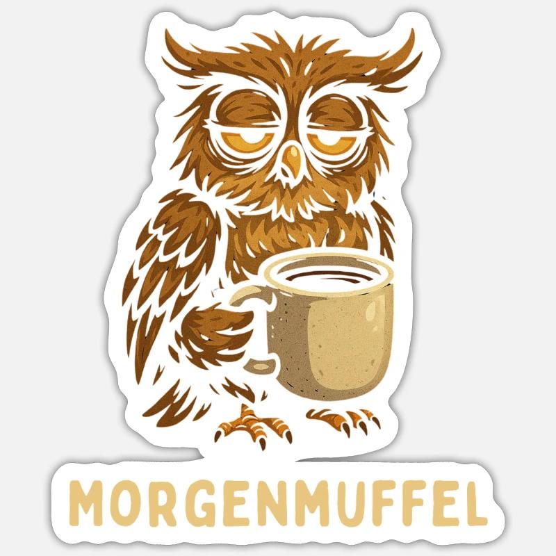 Morgenmuffel-Eule mit Kaffee - Sticker taille S (10 x 10 cm) - blanc mat