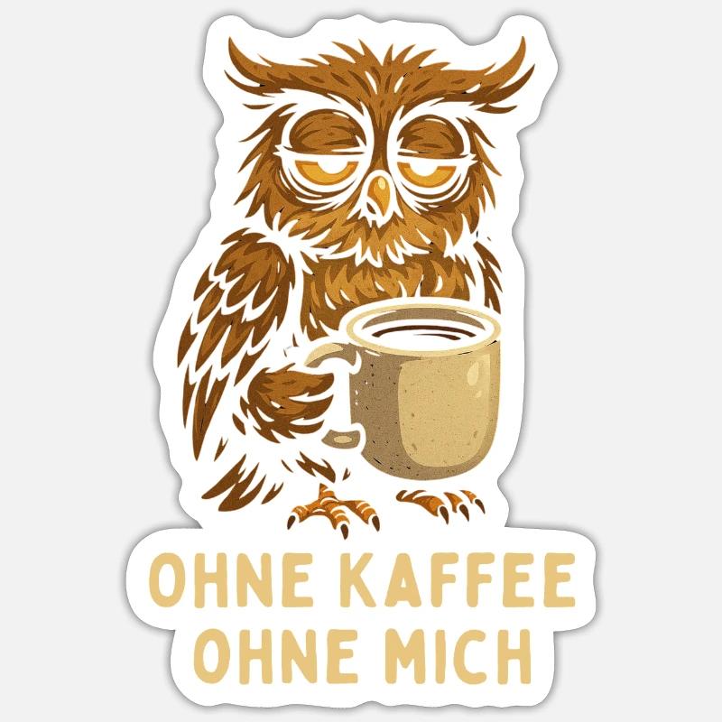 Nickernde Eule mit Kaffee - Sticker Größe S (10 x 10 cm) - Mattweiß