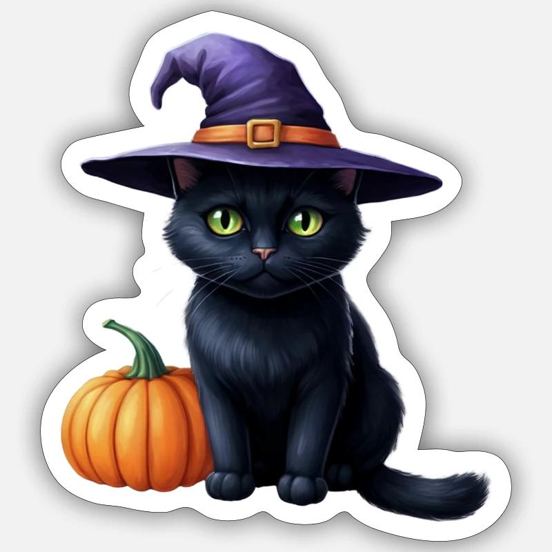 Witch cat with pumpkin - Sticker size S (10 x 10 cm) - white matte