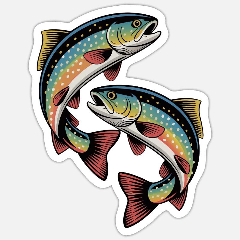 Two jumping trout - Sticker size S (10 x 10 cm) - white matte