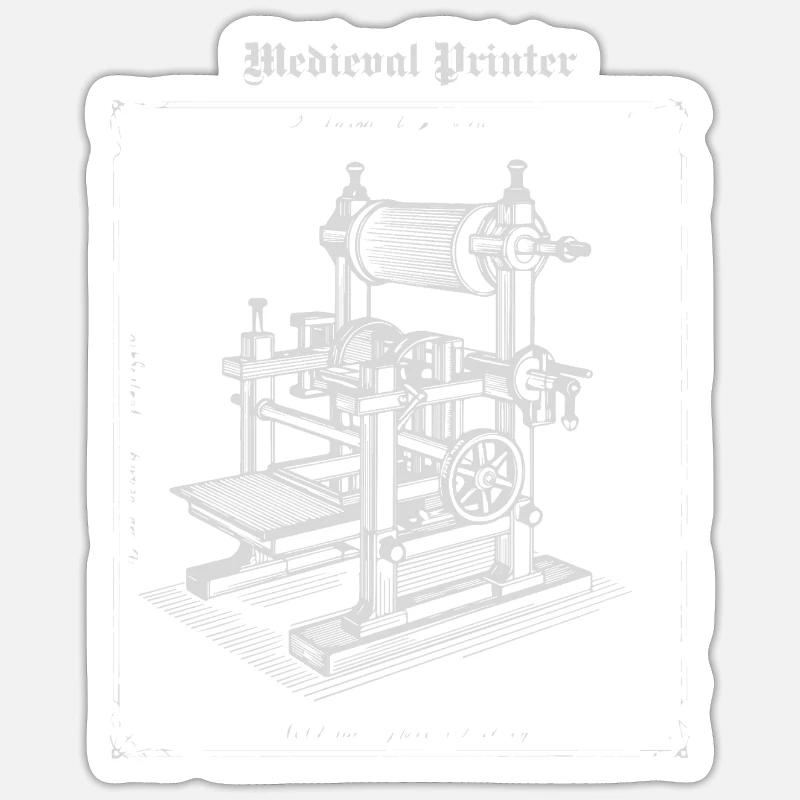 Antique Printer Machine Illustration Sticker size S (10 x 10 cm)