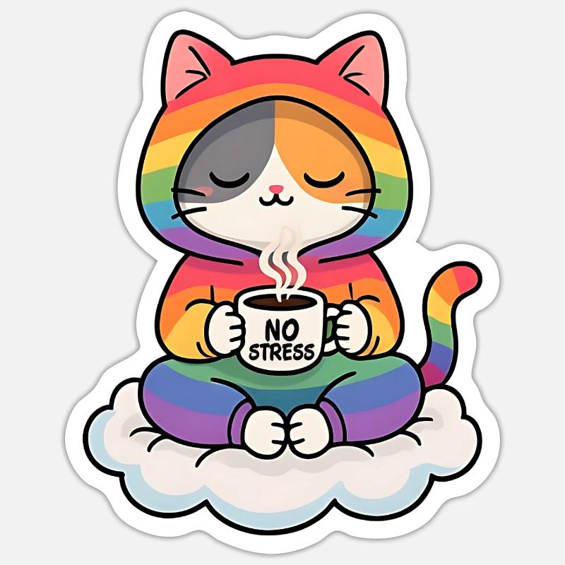 Rainbow Cat on a Cloud Sticker size S (10 x 10 cm)