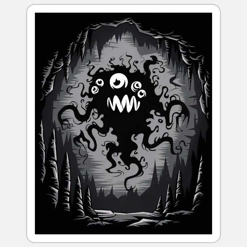 Dark Cave Monster Tentacule Graphique - Sticker taille S (10 x 10 cm) - blanc mat