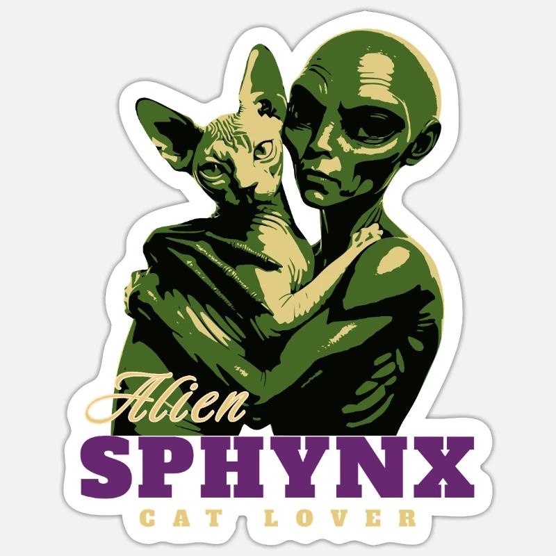 Extraterrestre vert Sphynx Amoureux des chats - Sticker taille S (10 x 10 cm) - blanc mat