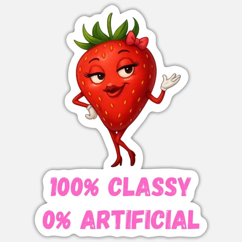 fraise diva élégant fruit dessin animé - Sticker taille S (10 x 10 cm) - blanc mat