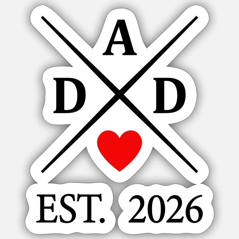 Dad Heart EST. 2026 - Sticker taille S (10 x 10 cm) - blanc mat