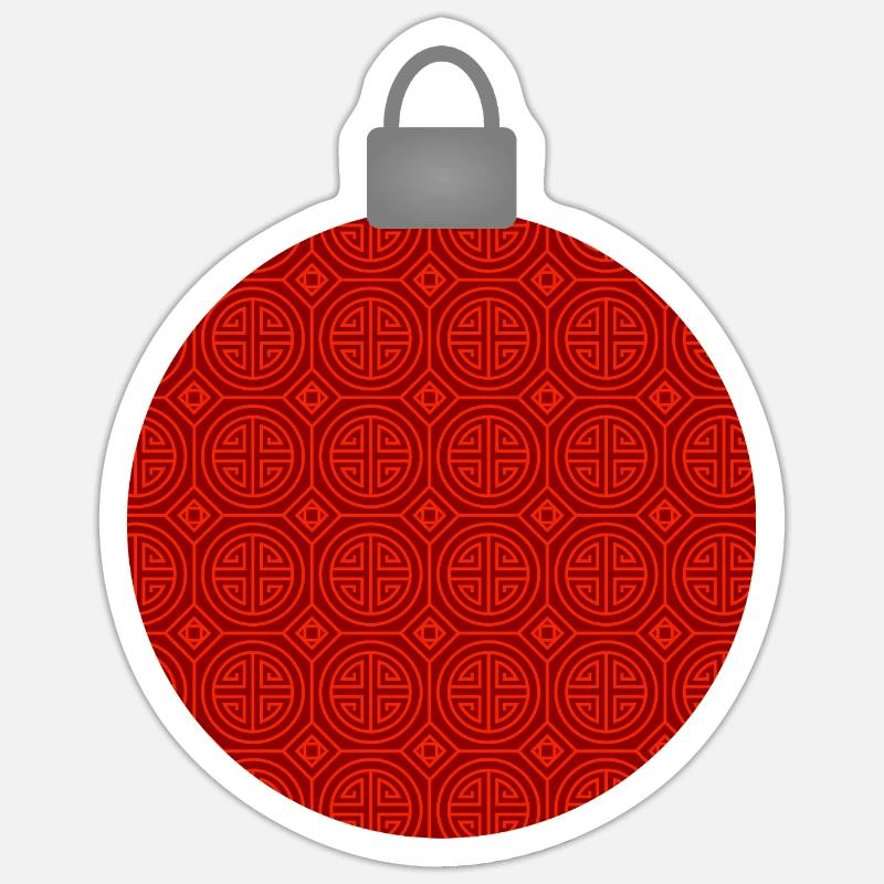 Red Circular Pattern Ornament Christmas Bauble Sticker size S (10 x 10 cm)