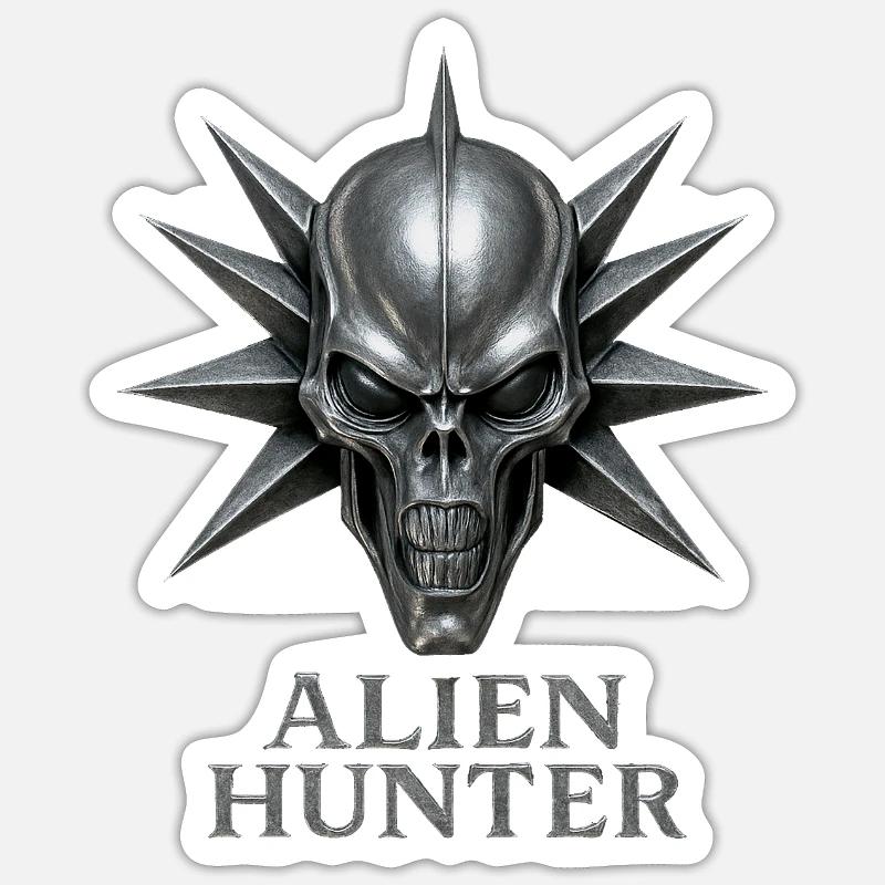 Alien Hunter Skull Emblem - Sticker size S (10 x 10 cm) - white matte
