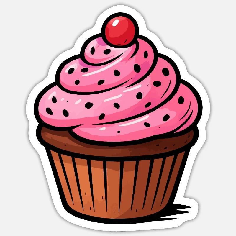 Cupcake rose - Sticker taille S (10 x 10 cm) - blanc mat