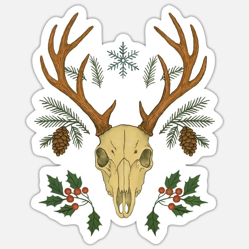 Winter Deer Skull Crest - Sticker size S (10 x 10 cm) - white matte