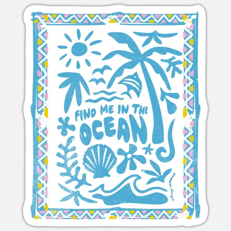 Trouve moi dans l'océan Silhouette tropicale - Sticker taille S (10 x 10 cm) - blanc mat