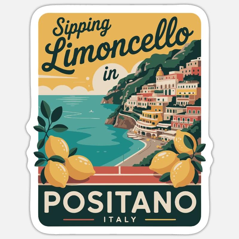 Affiche rétro de Positano Limoncello - Sticker taille S (10 x 10 cm) - blanc mat