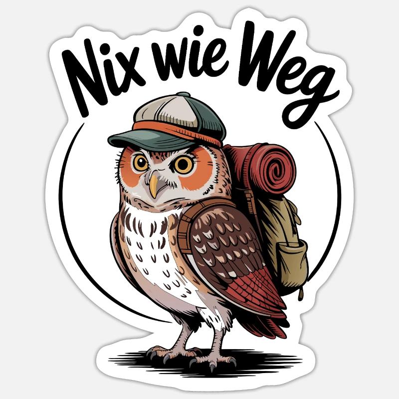 Waldabenteuer Eule mit Rucksack - Sticker Größe S (10 x 10 cm) - Mattweiß