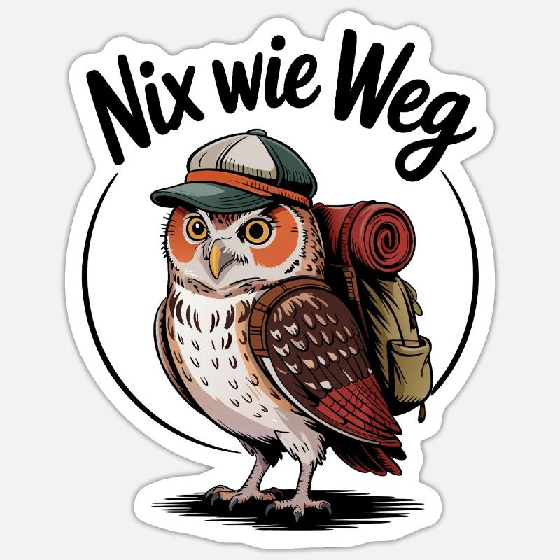 Forest hiker owl with backpack - Sticker size S (10 x 10 cm) - white matte