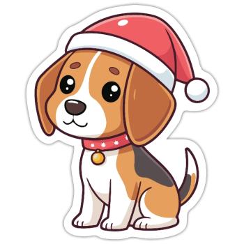 Hunde-Cartoon-Weihnachtsmannhut - Sticker Größe S (10 x 10 cm) - Mattweiß - Vorne