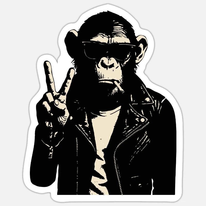 Schimpanse-Rebellen-Friedenszeichen-Leder - Sticker Größe S (10 x 10 cm) - Mattweiß