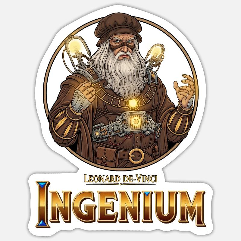 Ingenium Leonardo: Steampunk-Zauberer - Sticker Größe S (10 x 10 cm) - Mattweiß