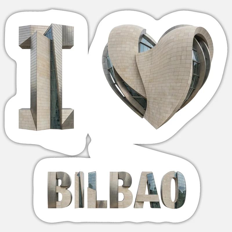 J’adore Bilbao – Design architectural moderne - Sticker taille S (10 x 10 cm) - blanc mat