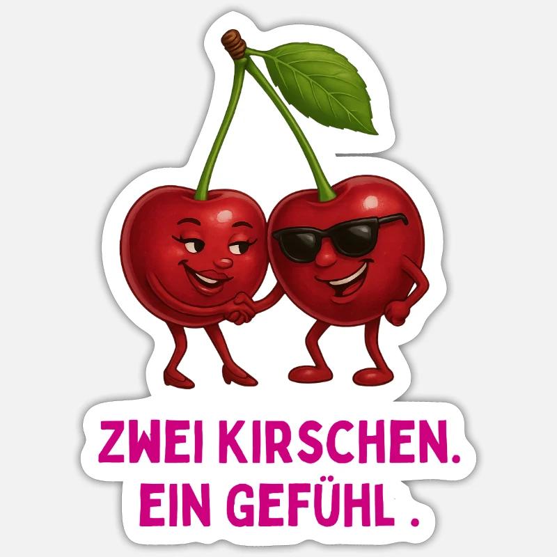 Zwei Kirschen, Ein Gefühl - Sticker Größe S (10 x 10 cm) - Mattweiß