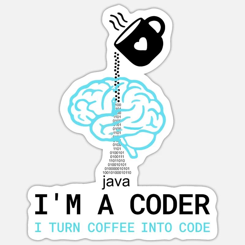 T-shirt Coder : Du café dans le code – Nerdy Programmie Sticker taille S (10 x 10 cm)