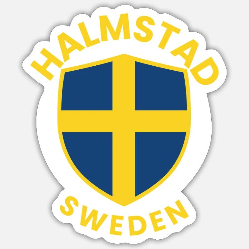 Bouclier de Halmstad, Suède - Sticker taille S (10 x 10 cm) - blanc mat