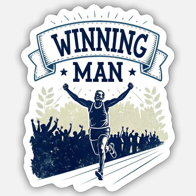 Siegerläufer | Winning Man - Sticker Größe S (10 x 10 cm) - Mattweiß